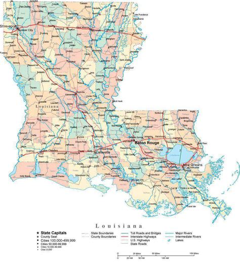 Louisiana Digital Vector Map With Counties Major Cities Roads Rivers