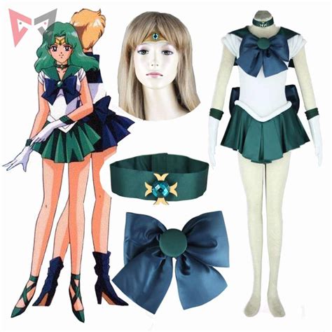 Unisex Sailor Neptune Kaiou Michiru Green Sailor Dress Cosplay Costume