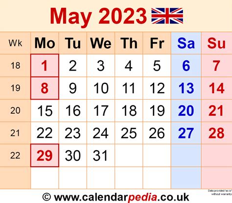 Calendar May 2023 Uk With Excel Word And Pdf Templates