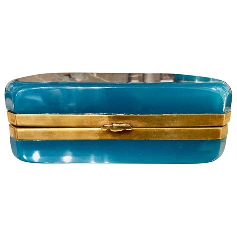 Antique French Blue Opaline Glass Casket Having A Hinged Doré Bronze