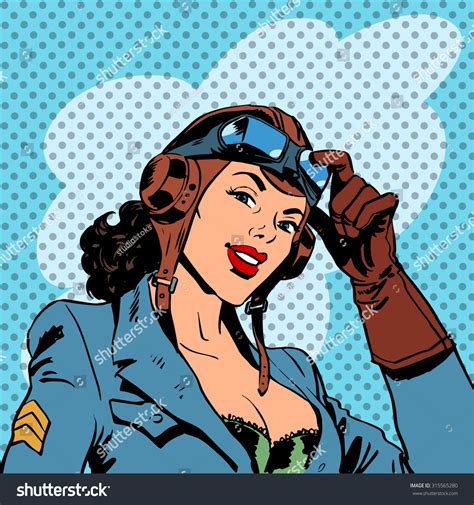Pin Up Girl Pilot Aviation Army Beauty Pop Art Retro Comic Vintage