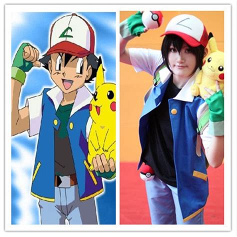 High Quality Pokemon Ash Ketchum Cosplay Costume Trainer Costume Blue Jacket Gloves Hat Ash