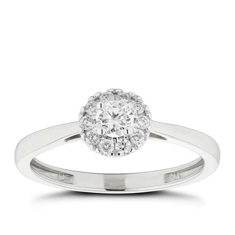 9ct White Gold 14ct Diamond Round Halo Ring Hsamuel