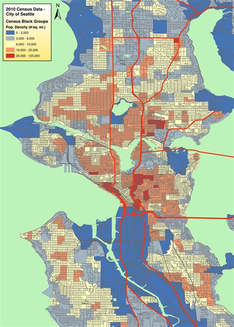 Refer to the index map to identify map coverage for all 27 block maps, then view block map files below by number. Seattle population density map : Seattle