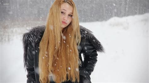 Wallpaper 1920x1080 Px Blonde Looking At Viewer Snow Winter