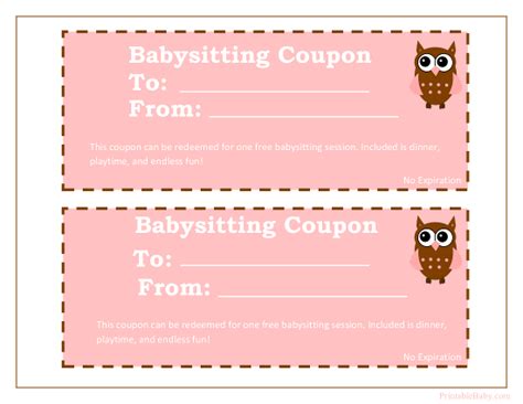 Looking for a babysitting gift certificate templates? Printable Babysitting Coupons - Free Baby Sitting Voucher