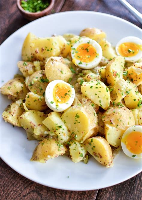Cover and refrigerate at least 4 hours to blend flavors and chill. Maple and Mustard Potato Salad with Soft Boiled Eggs