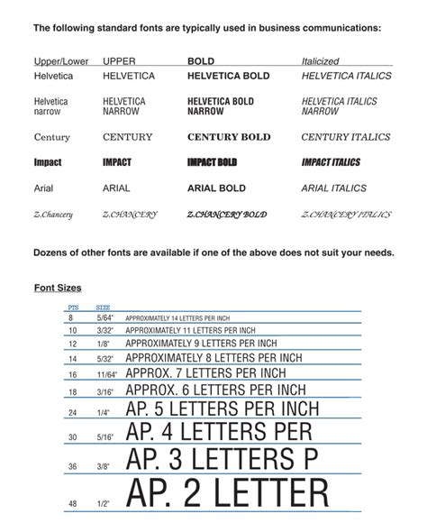 Standard Fonts And Font Sizes