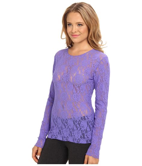 Hanky Panky Signature Lace Unlined Long Sleeve Top In Purple African