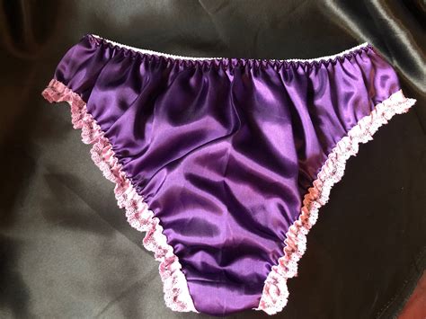 Double Layers Purple Satin Sissy Panties Thong With Lace Trim Etsy