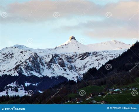 Winter And Snow On The Alpine Peaks In The Mountain Range Glarus Alps