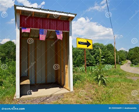 School Bus Stop Shelter Next To Winding Road Royalty Free Stock Images