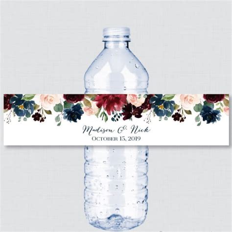 Personalized Ready Design Floral Wedding Water Bottle Labelsstickers