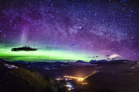 Milky Way Shooting Star And Northern Lights Night Sky Photography