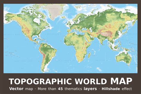 Topographic World Vector Map Pre Designed Illustrator Graphics
