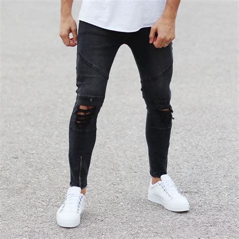 Black Faded Jeans With Zips And Rips Color Black Jeans 29 Denim Jeans