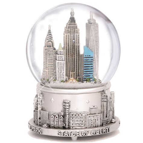 Musical New York City Skyline Snow Globe Silver