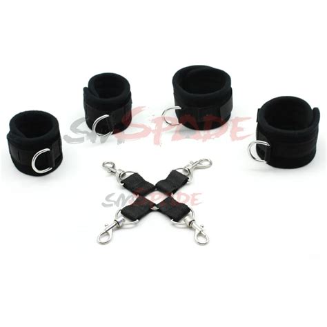 smsapde plush bondage hog tied restraint kit handcuffs ankle cuffs metal cross buckle sex cuffs