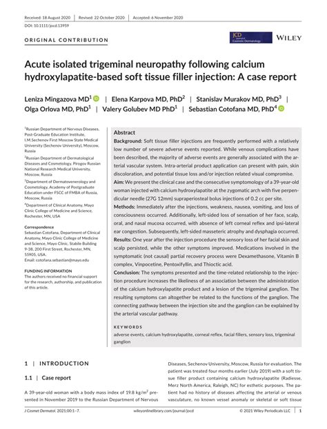 Pdf Acute Isolated Trigeminal Neuropathy Following Calcium