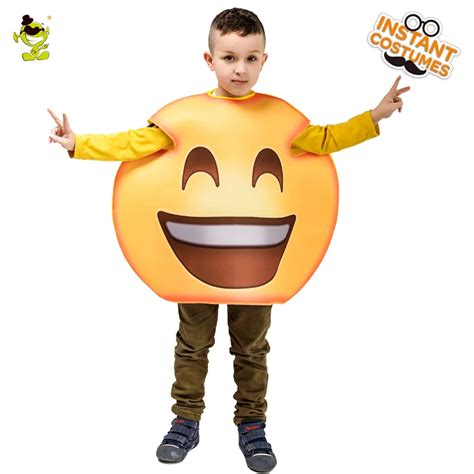 Childrens Laugh Emoji Costumes Kids Yellow Funny Jumpsuit Fancy Mascot