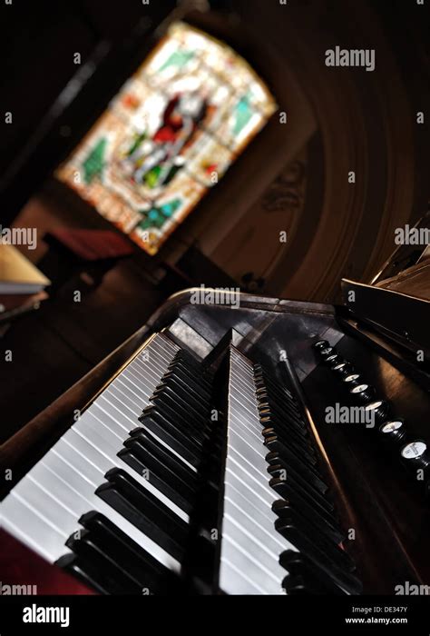 An Old Pipe Organ Keyboard In A Church Stock Photo Alamy