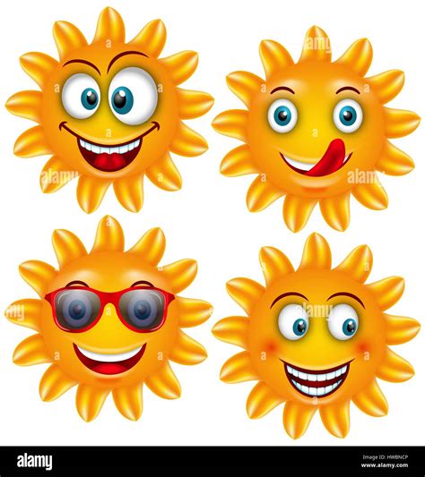 Set Smiling Sun Cartoon Characters Stock Vector Image And Art Alamy