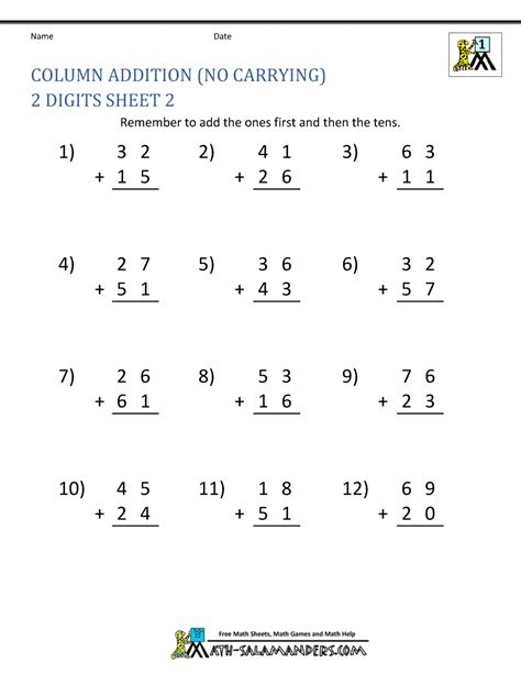 Math Worksheet First Grade