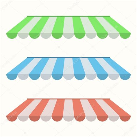 Set Of Colorful Striped Awnings For Shop And Marketplace Flat Design