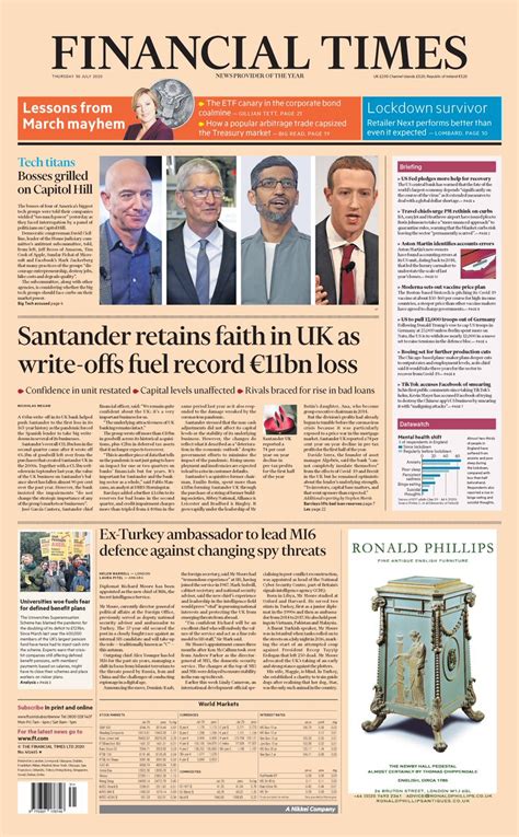 Financial Times Front Page 30th of July 2020 - Tomorrow's Papers Today!