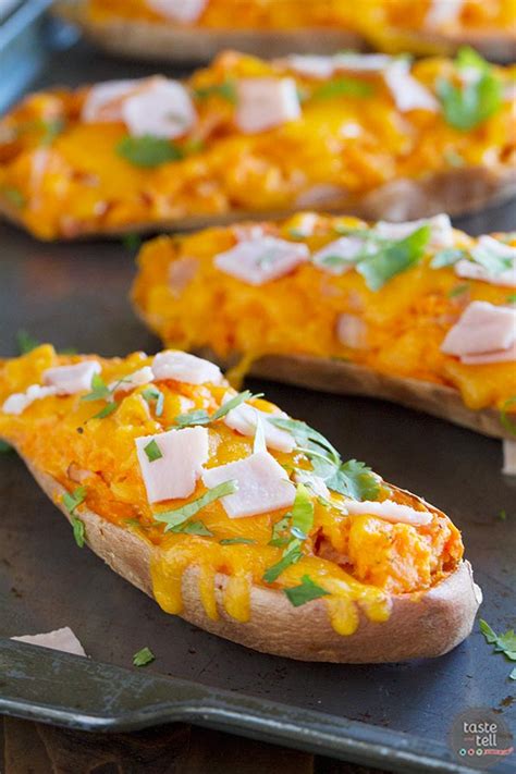 Get the recipe from delish. Twice Baked Sweet Potatoes with Cheddar and Canadian Bacon ...