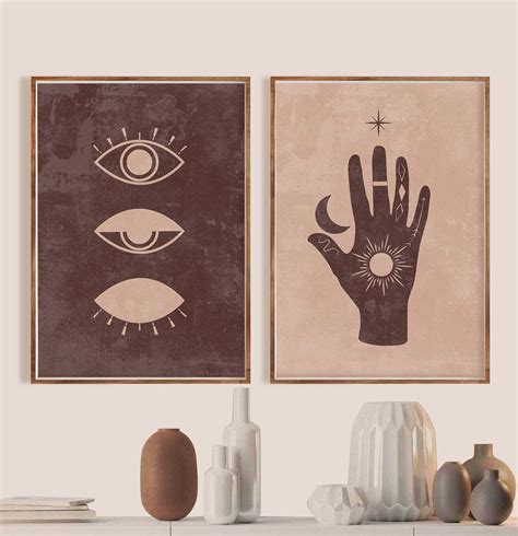Evil Eye Print Set Mid Century Modern Wall Art Mystical Witch Etsy