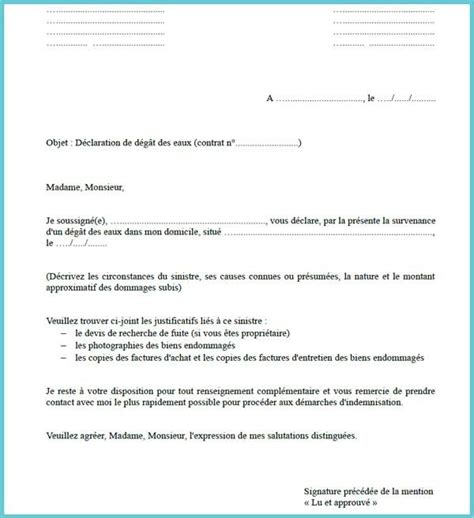 Lettre Degat Des Eaux Assurance Modele De Lettre Type