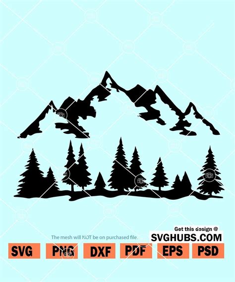 Clipart Png Cut Files For Silhouette Forest Svg Eps Vector Mountains Svg Dxf Trees Svg Forest