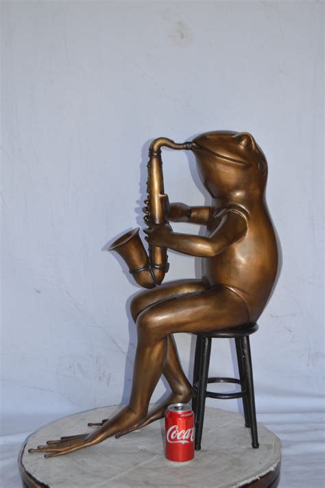 Frog Playing Saxophone Bronze Statue Size 23l X 15w X 30h Nifao