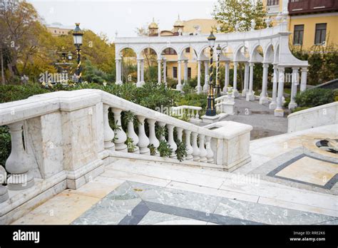 Fountain In The Philarmony Park In Baku City Azerbaijan Philharmonic