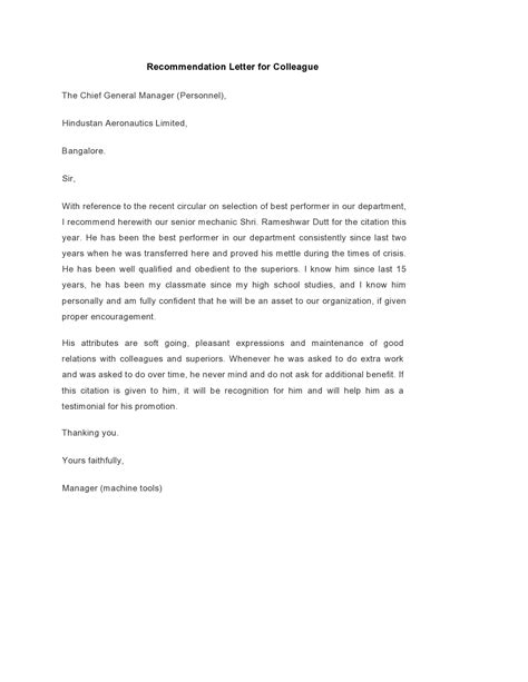 Recommendation Letter For A Colleague Collection Letter Templates