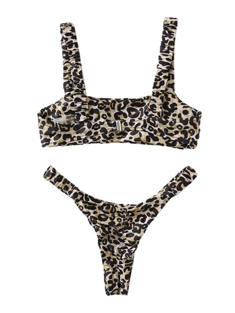 Komoo Two Piece Bikini Sets For Women Leopard Printed Pattern Bikinis