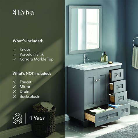 Eviva Happy 30 X 18 Transitional Grey Bathroom Vanity With White