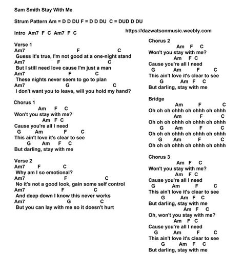 Sam Smith Stay With Me Chords And Strum Pattern Ukulele Songs Easy