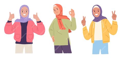 Premium Vector Illustration Of Young Muslim Women Wearing Hijab In