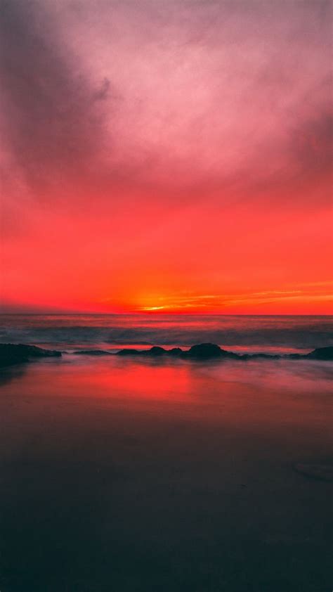 Download Wallpaper 720x1280 Beach Sunset Sea Horizon