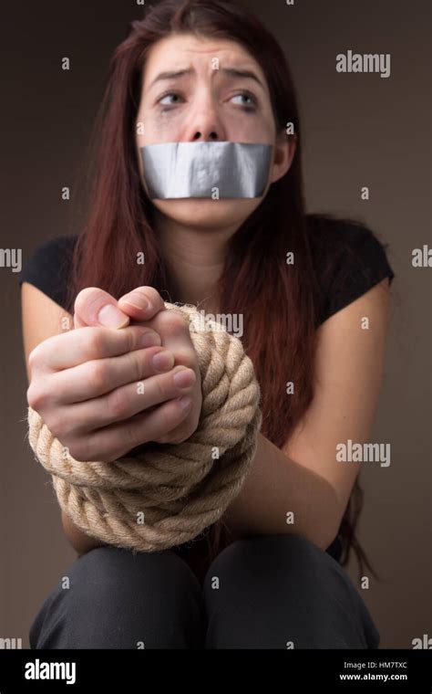 Crying Woman With Tied Hands Stock Photo Alamy