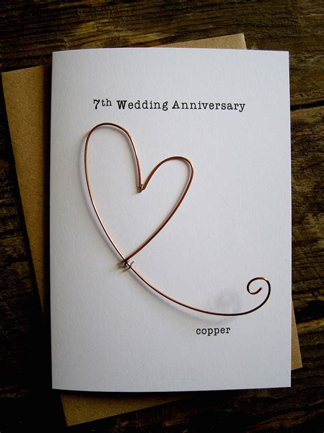 Anniversary clocks have gotten more and more popular over the years, and this lovely clock is a fantastic option for a 40th, 50th, or even 60th wedding anniversary gift idea. 7th Wedding Anniversary Designer Keepsake Card COPPER Wire