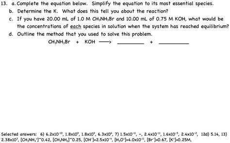 Solved Complete The Equation Below Simplify The Equation To Its Most