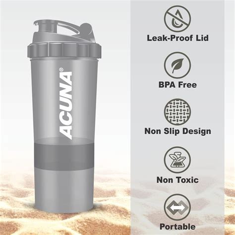 Acuna Protein Shaker Bottle 600 Ml Pack Of 2 Protein Shake Mixer Bottle 3 Layer Supplement