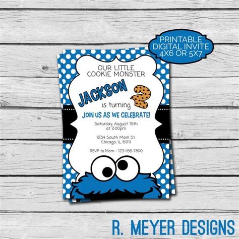 Cookie Monster Birthday Invitation Digital File Etsy Monster