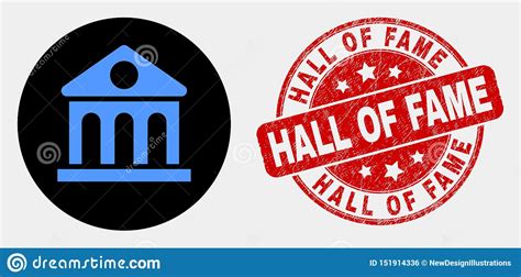 Vector Library Building Icon And Distress Hall Of Fame Seal Stock