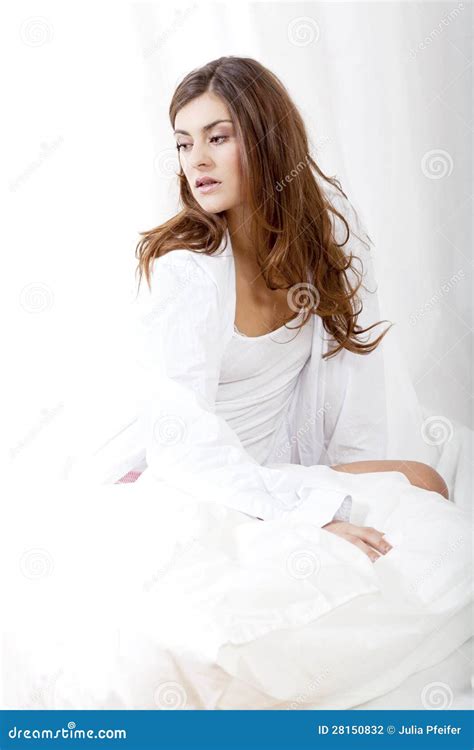 Brunette Woman In Bed Sunday Morning Stock Photography Image 28150832