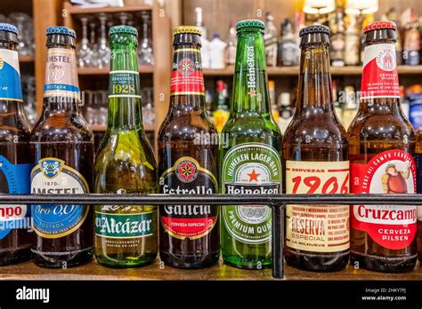 Different Types Of Beer Bottles In A Spanish Bar Stock Photo Alamy