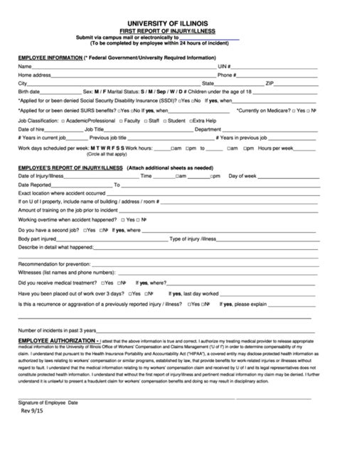 First Report Of Injuryillness Form Printable Pdf Download